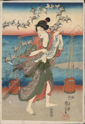 Utagawa Kuniyoshi: Woman salt-scooper (title not original) - Austrian Museum of Applied Arts