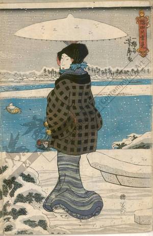 歌川芳虎: Snow viewing by the Sumida river - Austrian Museum of Applied Arts