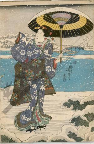 Utagawa Yoshitora: Snow viewing by the Sumida river - Austrian Museum of Applied Arts