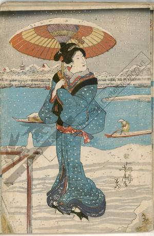 歌川芳虎: Snow viewing by the Sumida river - Austrian Museum of Applied Arts