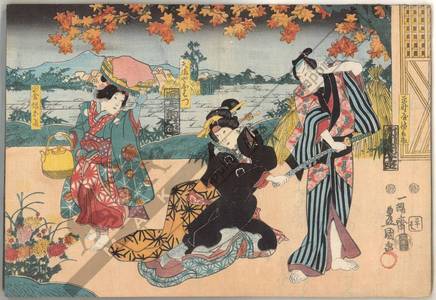 Utagawa Kunisada: Ocho - a country girl, the courtesan Ohatsu from the Tenma house and Hiranoya Tokubei - Austrian Museum of Applied Arts