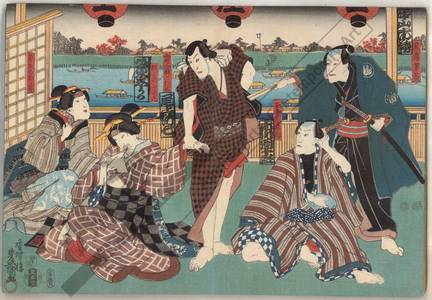 Utagawa Kunisada: Kurozu Gunzo, Omatsuri no Kingoro, Yoine no Nisan, Gaku no Osan and Otaki from the Tama house - Austrian Museum of Applied Arts