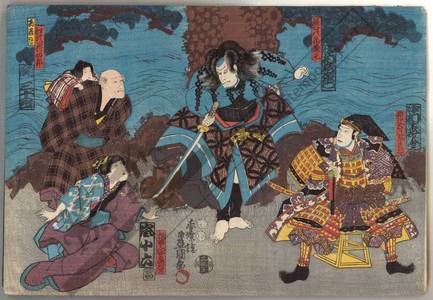 歌川国貞: Chichibu no Jiro Shigetada, Higuchi Jiro Kanemitsu, Matsuemon’s wife Oyoshi, the boatman Gonshiro and Komawakamaru - Austrian Museum of Applied Arts
