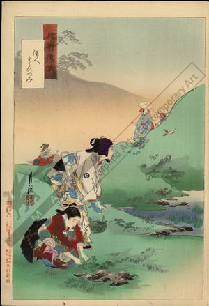 Japanese Print "Beuties collecting fernbrakes" by Ogata Gekko, 尾形月耕 (Ogata Gekko)