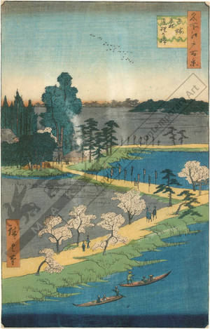 Ando Hiroshige, 歌川広重 (Ando Hiroshige)による浮世絵「Entwined Catalpa trees at the Azuma grove」