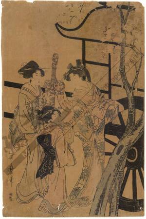 Kitagawa Utamaro: Women and girl beside a carriage (title not original) - Austrian Museum of Applied Arts