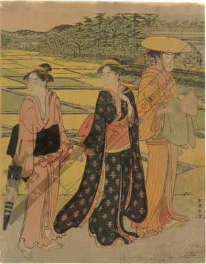 勝川春潮: A promenade through the rice fields (title not original) - Austrian Museum of Applied Arts