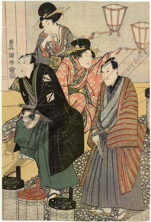 Utagawa Toyokuni I: Actors as guests of a teahouse (title not original) - Austrian Museum of Applied Arts