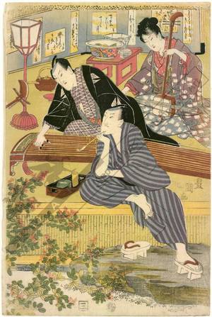 Utagawa Toyokuni I: Eighth month: Viewing the moon in the style of the Junidan tale - Austrian Museum of Applied Arts