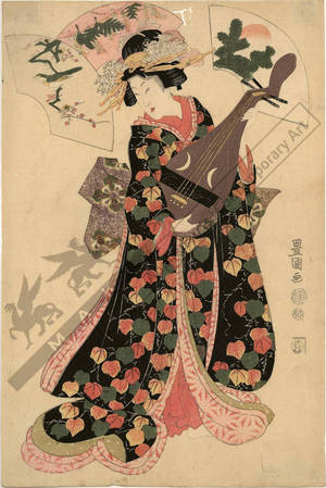 Utagawa Toyokuni I: Beauty with biwa (title not original) - Austrian Museum of Applied Arts