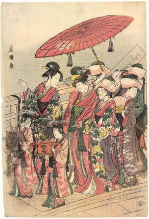 Utagawa Toyokuni I: Procession on the bridge - Austrian Museum of Applied Arts