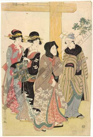 Utagawa Toyokuni I: Visiting a shrine (title not original) - Austrian Museum of Applied Arts