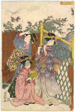 Utagawa Toyokuni I: Eighth month: Viewing the moon in the style of the Junidan tale - Austrian Museum of Applied Arts