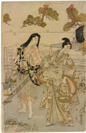 Kikugawa Eizan: Yukihira and the sisters Matsukaze and Murasame (title not original) - Austrian Museum of Applied Arts