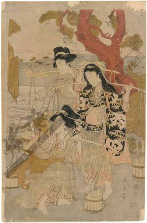 Kikugawa Eizan: Yukihira and the sisters Matsukaze and Murasame (title not original) - Austrian Museum of Applied Arts