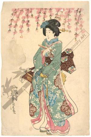 歌川芳虎: Beauty beneath a blooming cherry tree (title not original) - Austrian Museum of Applied Arts