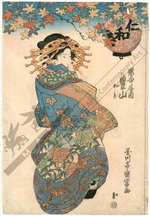 Utagawa Kunitomi: Courtesan Toyoyama and kamuro Yamashi and Nishiki from the Okamoto house - Austrian Museum of Applied Arts