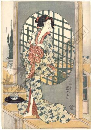 Utagawa Kunimaru: Beauty cleaning her teeth (title not original) - Austrian Museum of Applied Arts