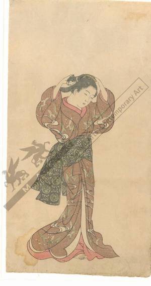 Nishikawa Sukenobu: Woman making her hair (title not original) - Austrian Museum of Applied Arts
