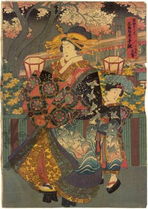 Utagawa Kunisada: Courtesan Senshu and kamuro from the Hikimanji house on Kyo street - Austrian Museum of Applied Arts