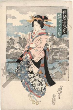 Keisai Eisen: Cherry blossoms on the Sumida embankment - Austrian Museum of Applied Arts