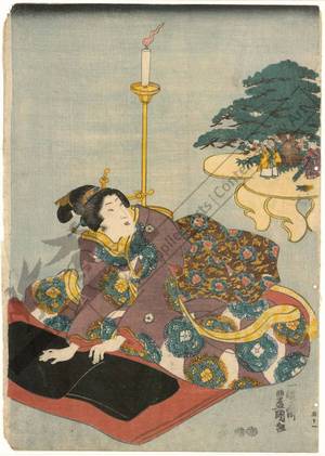 Utagawa Kunisada: Woman folding a kimono (title not original) - Austrian Museum of Applied Arts