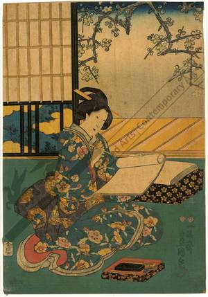 Utagawa Kunisada: Woman writing a letter (title not original) - Austrian Museum of Applied Arts