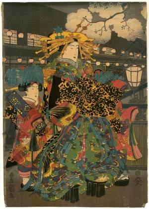 Utagawa Kunisada: High ranking courtesan with two kamuro (title not original) - Austrian Museum of Applied Arts