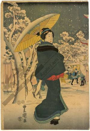 Utagawa Kunisada: Famous place at the eastern capital: The year-end fair at Asakusa - Austrian Museum of Applied Arts