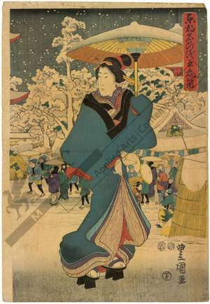 Utagawa Kunisada: Famous place at the eastern capital: The year-end fair at Asakusa - Austrian Museum of Applied Arts