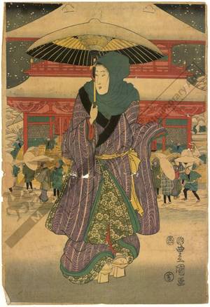 Utagawa Kunisada: Famous place at the eastern capital: The year-end fair at Asakusa - Austrian Museum of Applied Arts