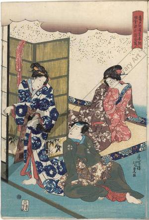 Utagawa Kunisada: Man and two women in a room (title not original) - Austrian Museum of Applied Arts