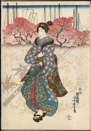 歌川芳虎: Viewing cherry blossoms (title not original) - Austrian Museum of Applied Arts