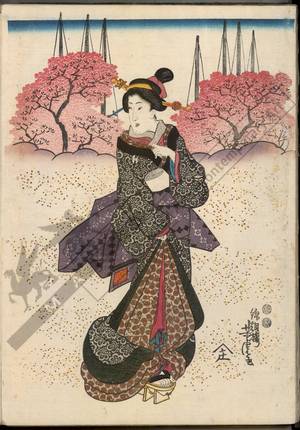 Utagawa Yoshitora: Viewing cherry blossoms (title not original) - Austrian Museum of Applied Arts