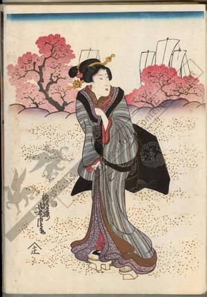 歌川芳虎: Viewing cherry blossoms (title not original) - Austrian Museum of Applied Arts