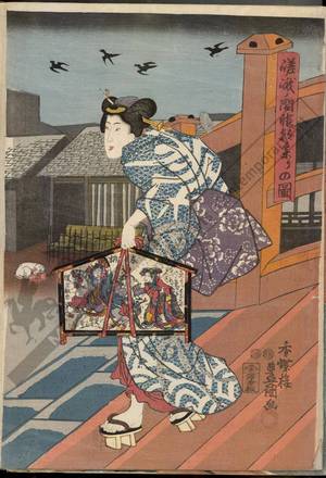 Utagawa Kunisada: Morning visit of a temple exhibiting an image of Saga - Austrian Museum of Applied Arts