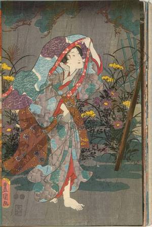 Utagawa Kunisada: Shower by the old temple - Austrian Museum of Applied Arts