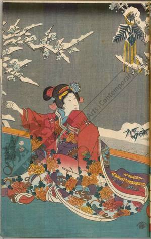 Utagawa Kunisada: Plum blossoms covered with snow (title not original) - Austrian Museum of Applied Arts