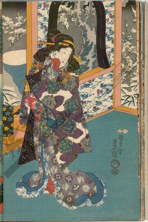 Utagawa Kunisada: Plum blossoms covered with snow (title not original) - Austrian Museum of Applied Arts