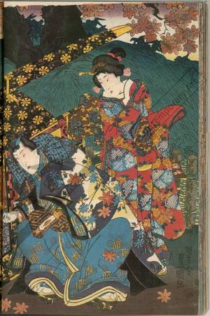 Utagawa Kunisada: Autumn leaves and colourful pattern - Austrian Museum of Applied Arts
