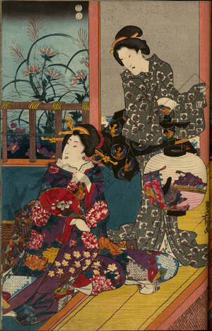 Utagawa Kunisada: Amusements in the garden with the seven fall flowers - Austrian Museum of Applied Arts