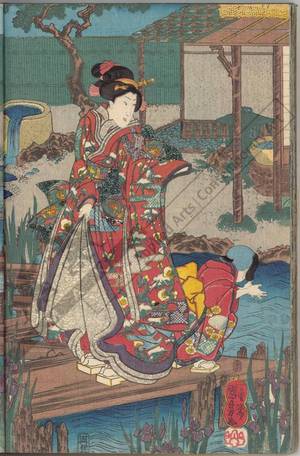 Utagawa Kuniyoshi: Pleasure-trip on a boat in chinese style / Beauties amusing themselves in the garden - Austrian Museum of Applied Arts