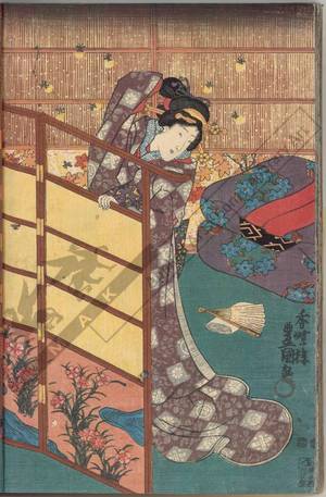 Utagawa Kunisada, 歌川国貞 (Utagawa Kunisada I)による浮世絵「Fireflies in the darkness」