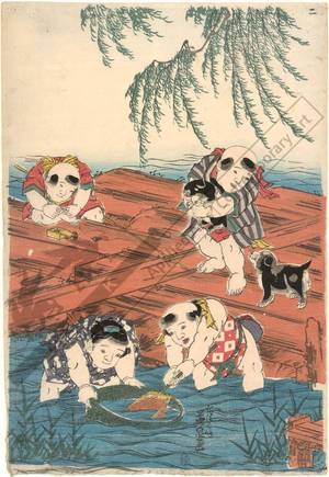 渓斉英泉: Children playing in a stream (title not original) - Austrian Museum of Applied Arts