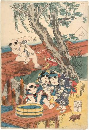 Keisai Eisen: Children playing in a stream (title not original) - Austrian Museum of Applied Arts