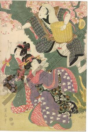 Kikugawa Eizan: Fashionable version of the fairy tale “The old man who made the dead trees blossom” - Austrian Museum of Applied Arts