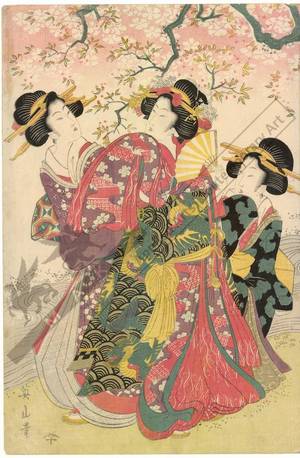 Kikugawa Eizan: Fashionable version of the fairy tale “The old man who made the dead trees blossom” - Austrian Museum of Applied Arts