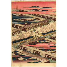 Utagawa Hiroshige: General view of the five streets of New Yoshiwara in March with cherrytrees in full bloom - Austrian Museum of Applied Arts