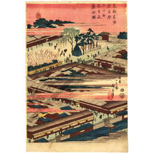 Utagawa Hiroshige: General view of the five streets of New Yoshiwara in March with cherrytrees in full bloom - Austrian Museum of Applied Arts