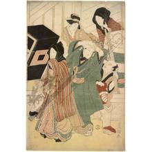 Utagawa Toyokuni I: Eleventh month: The New street in front of the dressing rooms at the beginning of the theatre season - Austrian Museum of Applied Arts